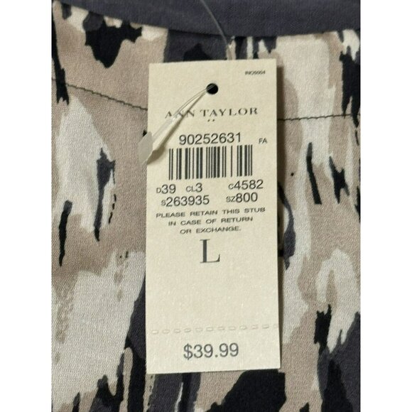 NWT Ann Taylor Shirt Top Shell Large L Cream Black Beige Tan Abstract Print - Picture 3 of 9